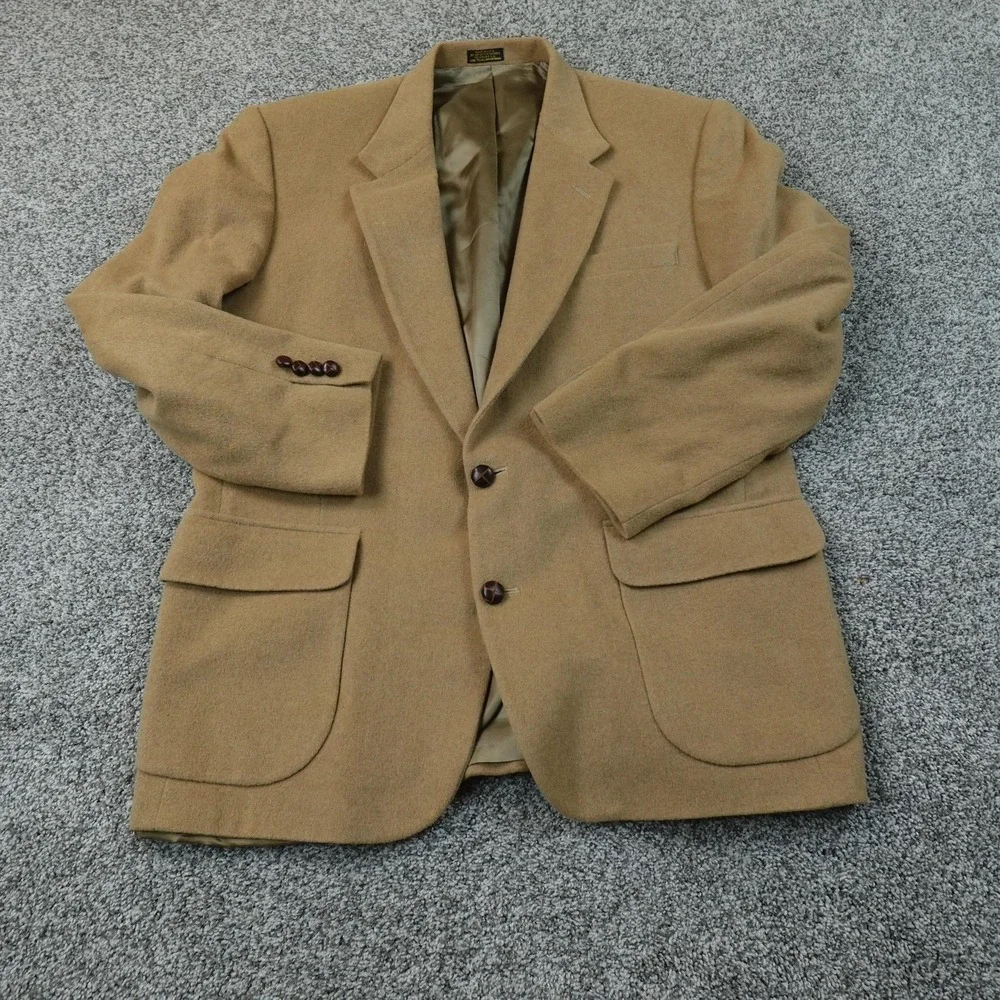Stafford Blazer Mens 46 Brown Camel Hair Wool Button Sport Coat Suit Jacket USA
